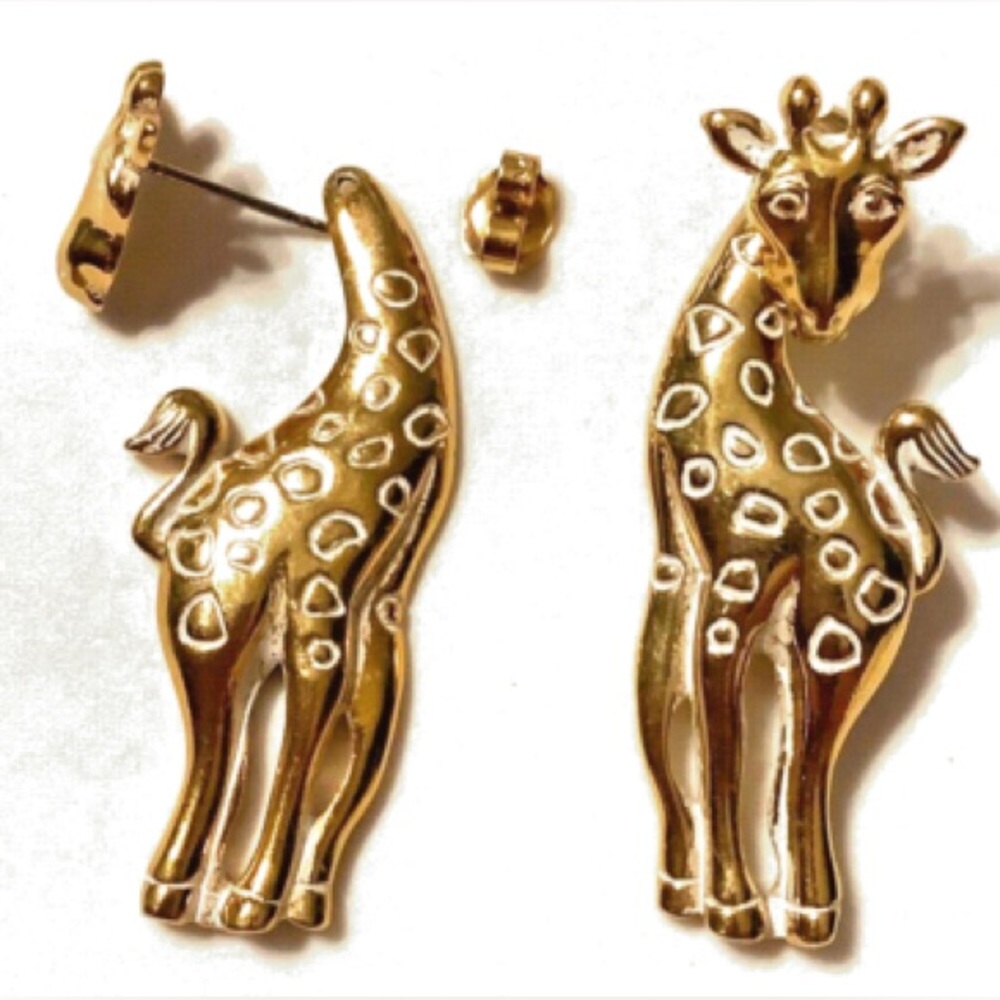 Vintage 1992 Avon Signed Gold Tone Articulated Giraffe Dangle Earrings